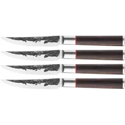 Set de 4 couteaux a steak - FORGED - SEBRA - Acier japonais 440C - Manche en bois Dalbergia