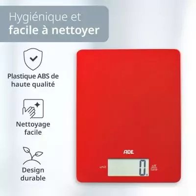 Balance de cuisine digitale - ADE - LEONIE - Plastique ABS - 22 x 17 cm - Inclus 1 pile Cr 2032-Rouge