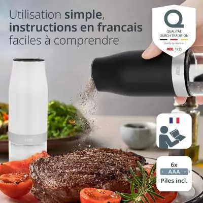 Lot de 2 Moulins électrique - ADE - MILL - Verre/Synthétique - H 18,3 cm - Noir & Blanc