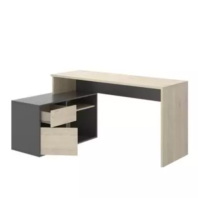Bureau d'angle reversible 1 tiroir + 1 porte - Décor chene et gris - L 139 x P 92 x H 75 cm - ROX