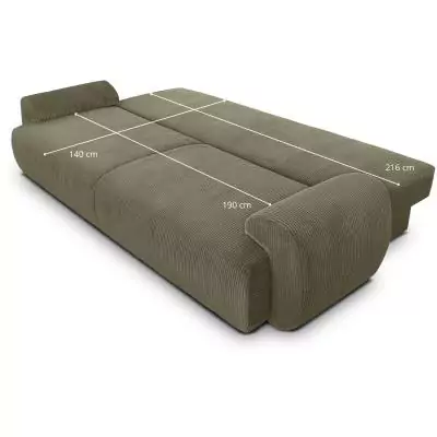 Canapé convertible - 3 places - MILO - Tissu velours côtelé Vert kaki - Coffre de rangement - 254 x 99 x 84 cm
