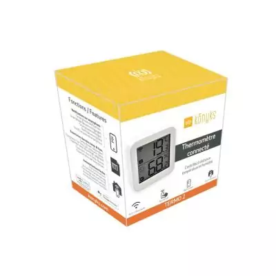 Thermometre et Hygrometre - KONYKS - Termo 2 - Intérieur - Détecteur de température + humidité - Wifi - Grand écran - Blanc