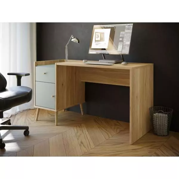 Bureau droit WHENUA - Chene/ Vert sauge - 139,6 x 77,3 x 60 cm