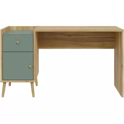 Bureau droit WHENUA - Chene/ Vert sauge - 139,6 x 77,3 x 60 cm