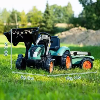 Tractopelle a pédales Farm Lander - FALK - Volant directionnel, Remorque - Fabriqué en France - 50% de plastique recyclé - De