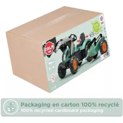 Tractopelle a pédales Farm Lander - FALK - Volant directionnel, Remorque - Fabriqué en France - 50% de plastique recyclé - De