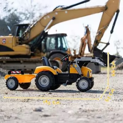 Tractopelle a pédales SuperBuilder - FALK - Capot ouvrant et remorque - Fabriqué en France - 60% de plastique recyclé - Des 3