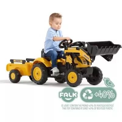 Tractopelle a pédales Komatsu - FALK - Pelle frontale et Remorque - 100% Fabriqué en France - 40% de plastique recyclé - Des