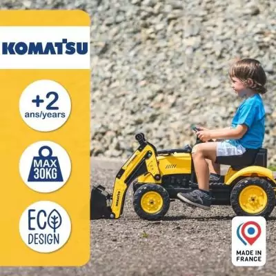 Tractopelle a pédales Komatsu - FALK - Pelle frontale et Remorque - 100% Fabriqué en France - 40% de plastique recyclé - Des