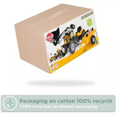 Tractopelle a pédales SuperBuilder - FALK - Volant directionnel, Remorque - Fabriqué en France, 40% de plastique recyclé - De