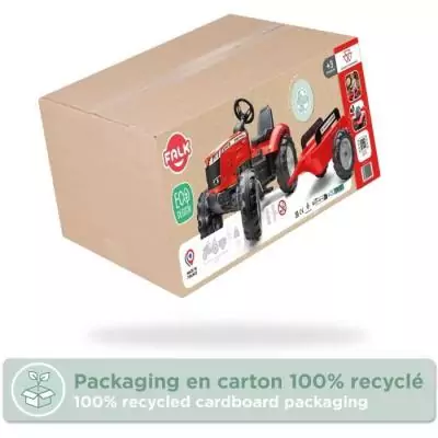 Tracteur a pédales Massey Ferguson - FALK - Volant directionnel, Remorque - Fabriqué en France - 60% de plastique recyclé, De Tracteur a pédales Massey Ferguson - FALK - Volant directionnel, Remorque - Fabriqué en France - 60% de plastique recyclé, De