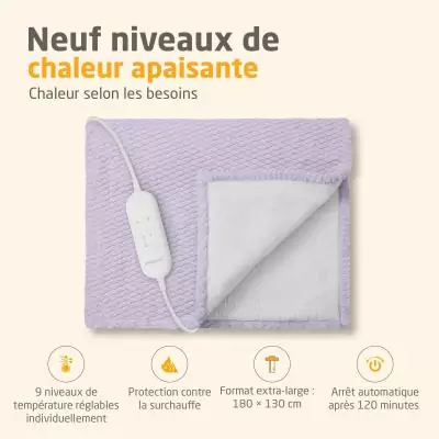 Couverture chauffante reversible - MEDISANA - HB 418 - 120 W - 9 réglages - 180 x 130 cm - Violet