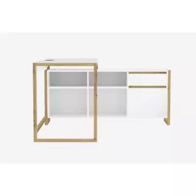 Bureau d'angle réversible Denver - Panneaux de particules - Coloris chene et blanc - 139 x 75 x 139 cm