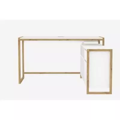 Bureau d'angle réversible Denver - Panneaux de particules - Coloris chene et blanc - 139 x 75 x 139 cm