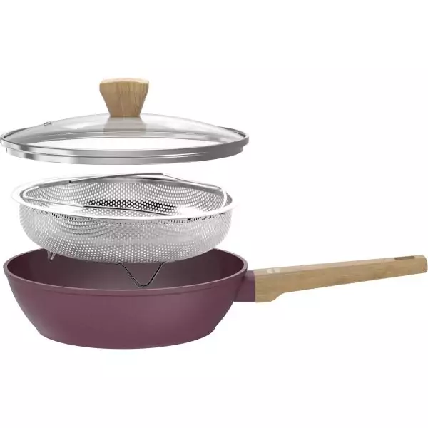 Sauteuse - Tous feux dont induction - ARTHUR MARTIN - AM3056 - Revetement céramique - Ø 24 cm - Couvercle et panier inox - Pru