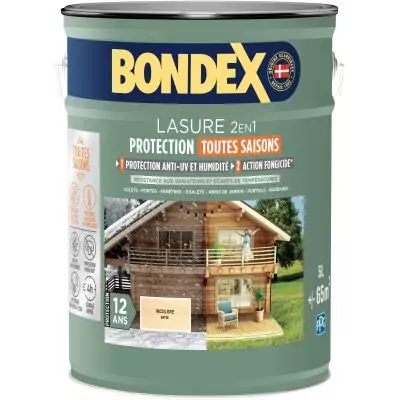 Lasure 2 en 1 protection extérieure - Incolore - Satin - Protection 12 ans - Toutes saisons - Bondex - 5L