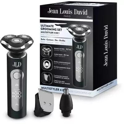 Tondeuse multi-usages - JEAN LOUIS DAVID - KIT GROOMING 4-en-1 - 3 tetes - Ecran digital - Noir
