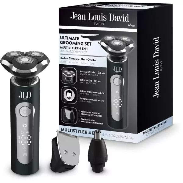 Tondeuse multi-usages - JEAN LOUIS DAVID - KIT GROOMING 4-en-1 - 3 tetes - Ecran digital - Noir
