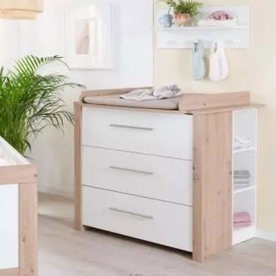 Commode a langer - ROBA - MALO - 3 tiroirs - Chene clair / blanc