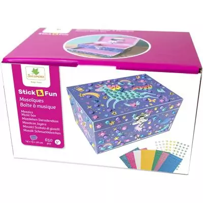 3D Mosaiques - SYCOMORE - Stick'N Fun - Boîte a musique Licorne - Des 5 ans
