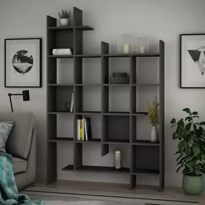 Bibliotheque étagere moderne - MANCO - Fixation murale - 122 x 188 x 26 cm - Anthracite