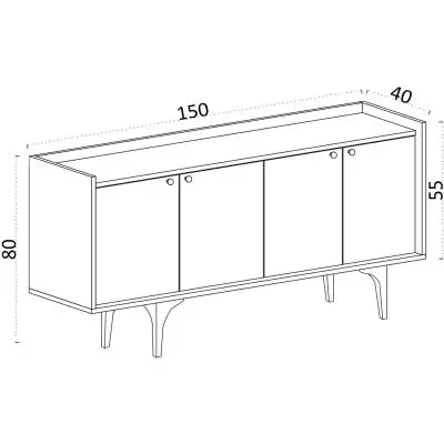 Buffet - NAVI - 4 portes - 150 x 80 x 40 cm - Chene Saphir