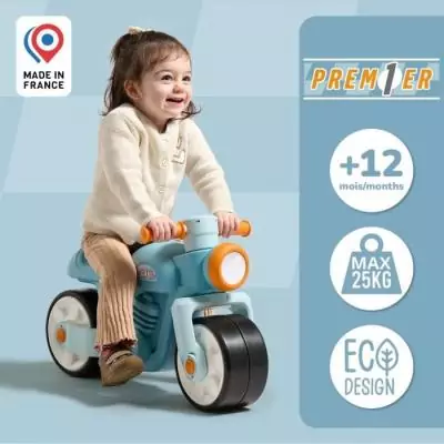 Draisienne Moto Premier - FALK - Avec roues silencieuses - Bleu - 75% Plastique Recyclé - 100% Fabriqué en France - Des 12 mo
