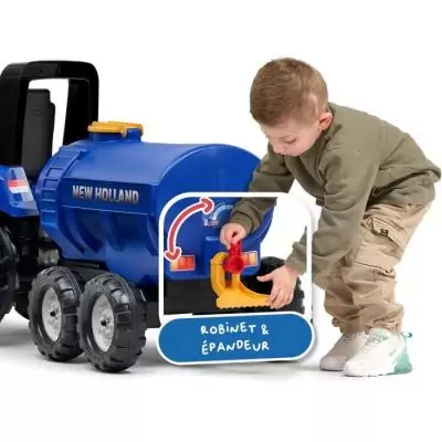 Remorque Citerne New Holland - FALK - Capacité 30L - Bleu- Adaptable avec les tracteurs FALK 3-7 ans - 100% Fabriqué en France