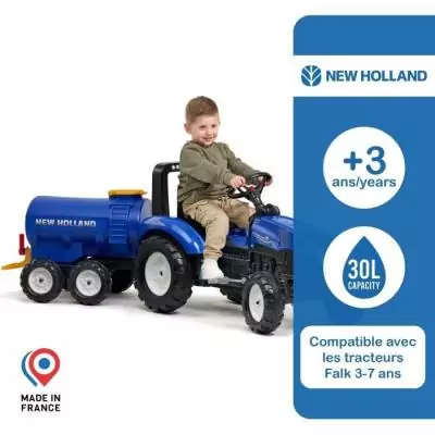 Remorque Citerne New Holland - FALK - Capacité 30L - Bleu- Adaptable avec les tracteurs FALK 3-7 ans - 100% Fabriqué en France
