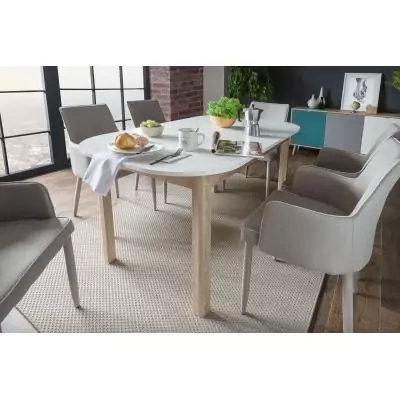 Table a manger extensible - KAYRI - Rectangulaire - Chene Sonoma / Blanc - 4 a 6 personnes - 120-160 x 76 x 90 cm