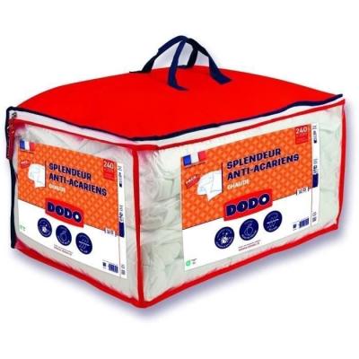 DODO Pack Couette chaude anti-acariens 240x260 cm + 2 oreillers 60x60 cm - Splendeur - Garnissage 100% volupt'air 350gr/m² - Bl