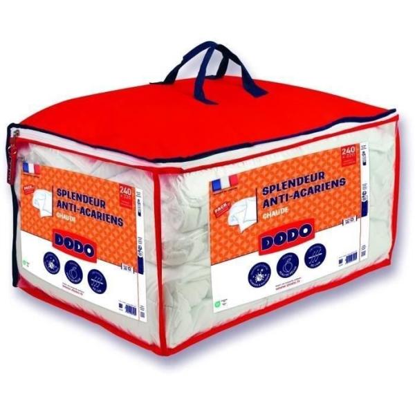 DODO Pack Couette chaude anti-acariens 240x260 cm + 2 oreillers 60x60 cm - Splendeur - Garnissage 100% volupt'air 350gr/m² - Bl