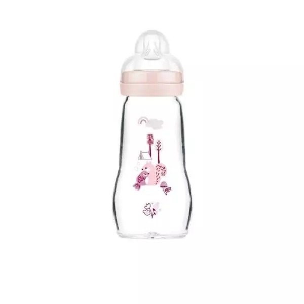 Biberon en verre MAM - Tétine Débit 2 Moyen - Rose