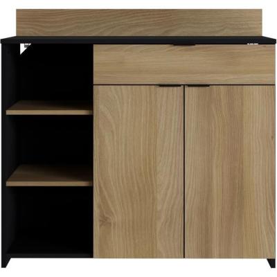 Buffet Cuisine - 2 portes + 1 tiroir - Mélaminé chene et noir - L 100 x P 42 x H 95 cm Buffet Cuisine - 2 portes + 1 tiroir - Mélaminé chene et noir - L 100 x P 42 x H 95 cm