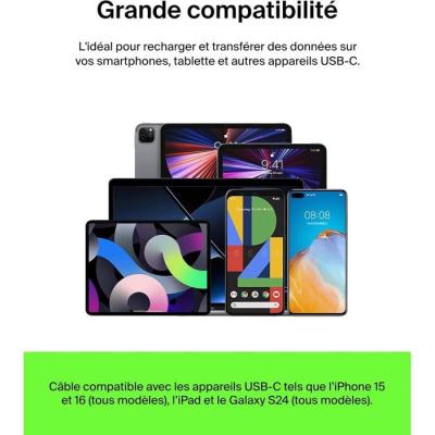 Câble tressé - BELKIN - USB-C vers USB-A - 1 m - Blanc