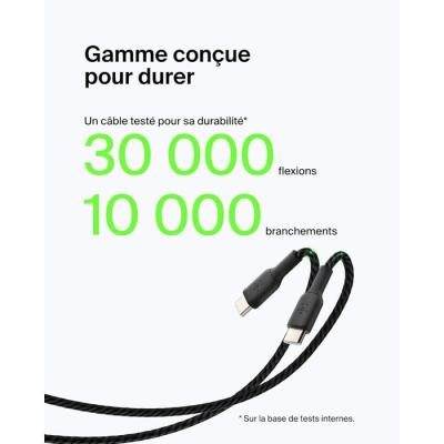 Câble tressé - BELKIN - USB-A vers USB-C - 3 m - Noir
