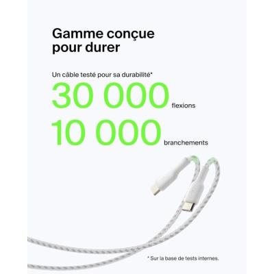 Câble tressé - BELKIN - USB-A vers USB-C - 3 m - Blanc