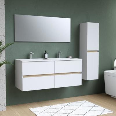 Ensemble Meubles de salle de bain blanc - Double vasque L120cm - miroir - colonne - TOTEM