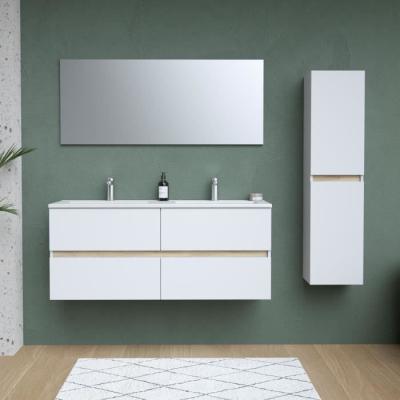 Ensemble Meubles de salle de bain blanc - Double vasque L120cm - miroir - colonne - TOTEM