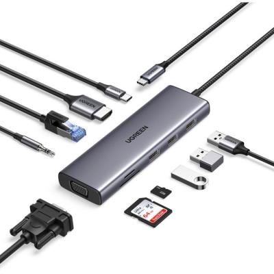 Hub USB-C 9 en 1 - UGREEN - HDMI, VGA, RJ45, SD, TF, USB-C - Noir