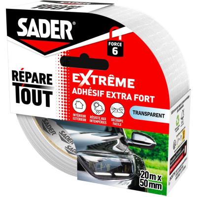 Adhésif extra fort - SADER - Repare tout extreme - Transparent - Intérieur & Exterieur - Toutes Surfaces - 20 m x 50 mm