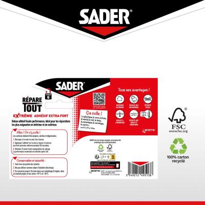 Adhésif extra fort - SADER - Repare tout extreme - Transparent - Intérieur & Exterieur - Toutes Surfaces - 20 m x 50 mm