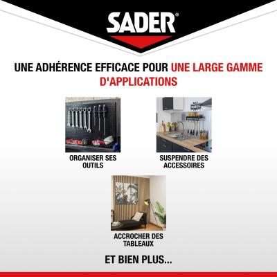 Adhésif double face extra fort - SADER - Fixer sans percer - Extreme - Intérieur - Supporte jusqu'a 10 Kg - Blanc - 2 m x 19 m