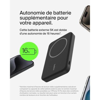 Batterie externe - BELKIN - 5 000 mAh - MagSafe - 15 W - Noir