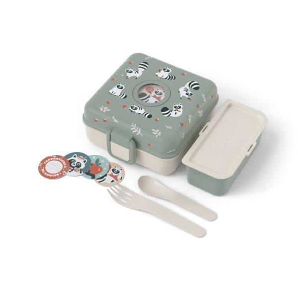 Boite a Sandwich Enfant - MONBENTO - Couverts inclus - Sans BPA - Snacky Raccoon