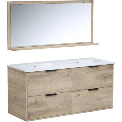 Ensemble salle de bain - Meuble 4 tiroirs - Vasque - L120 x P45 x H55 cm - Miroir - BEVEL