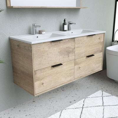Ensemble salle de bain - Meuble 4 tiroirs - Vasque - L120 x P45 x H55 cm - Miroir - BEVEL