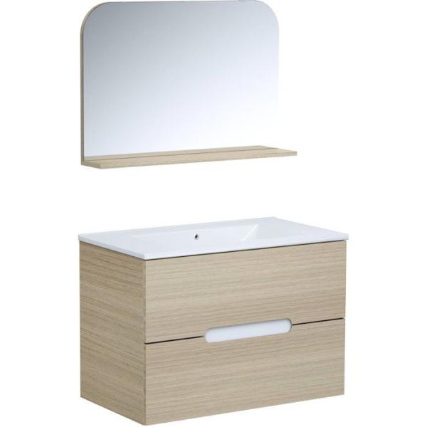 Ensemble meuble de salle de bain - Vasque - Bois - L80 x P45 x H55 cm - Miroir - PILL