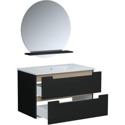 Ensemble meuble de salle de bain - Vasque - Noir mat - L80 x P45 x H50 cm - Miroir - PRIZO