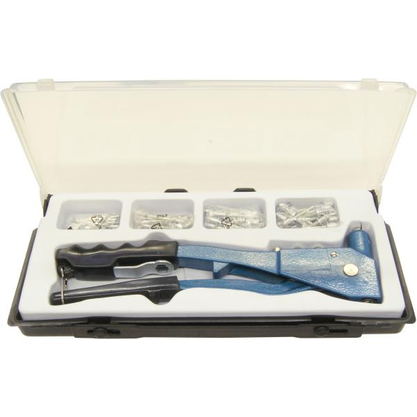 Jeu de pince a riveter - MEISTER - CP195270 - Inclus 100 rivets en aluminium - Boîte plastique avec couvercle transparent